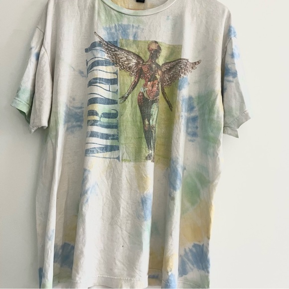 Nirvana In Utero Band Tee TShirt Tie Dye Blue Yellow Green Faded Men’s XL Grail - Picture 2 of 7